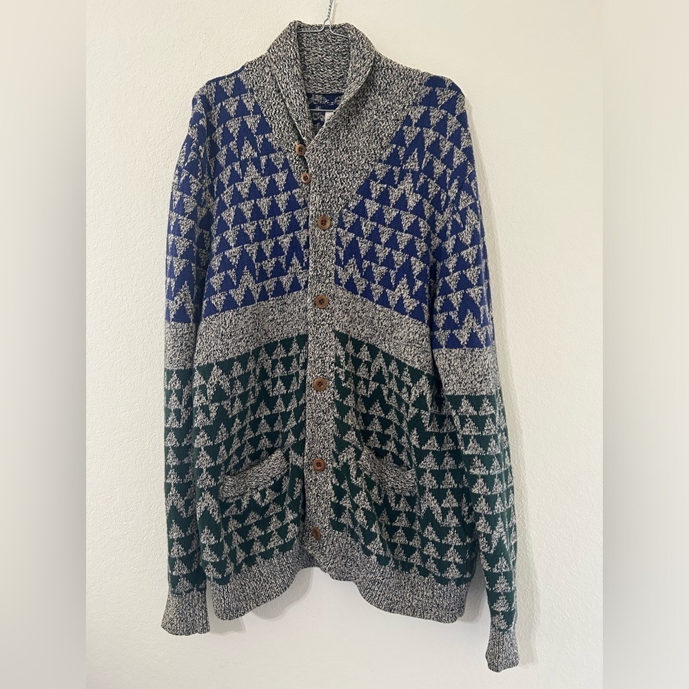 Levi's Wool Blend Diamond Knit Button Up Cardigan Sweater Gray/blue/green Size L